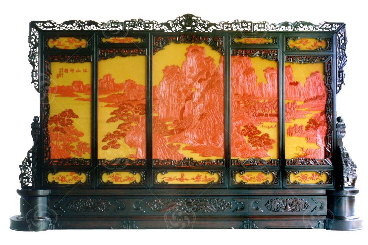 雕漆《江山神韻》大地屏精品簡(jiǎn)介