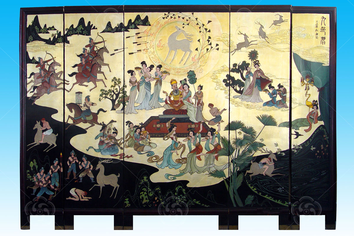 刻漆屏風《九色鹿》